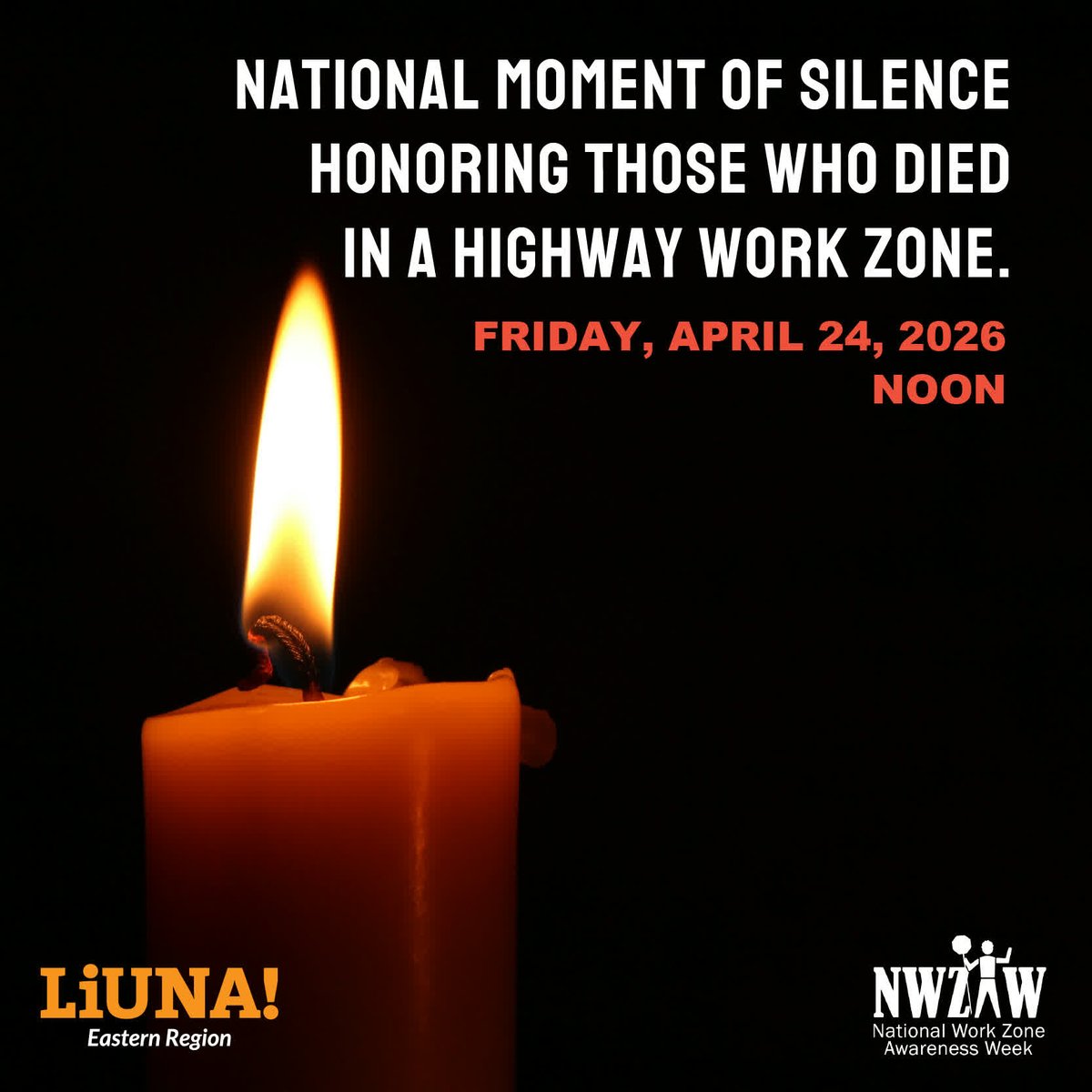 LiUNAEasternReg's tweet photo. 🦺 It's #NWZAW.

Join us for a #MomentofSilence, TODAY at NOON, honoring those who lost their lives in work zone incidents last year.

And please remember, SAFE actions SAVE lives.

More on National Work Zone Awareness Week: https://t.co/2zB7g0PHJZ https://t.co/Wn9bhuJ4XB