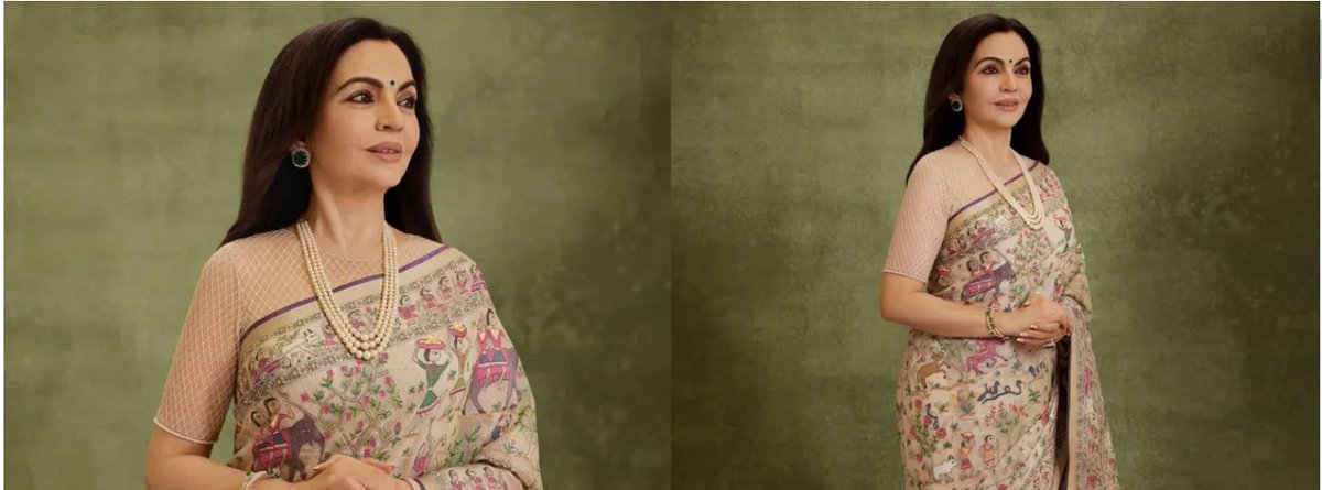 _AmbaniWorld's tweet image. 24 mahine ki mehnat! 🧵✨

Nita Ambani ne Swadesh ki Meenakari Jamdani saree mein "quiet luxury" ko define kiya. Indian heritage ka ye masterpiece banane mein artisans ko pure 2 saal lage—sahi mayne mein asli elegance aur hunar ka sangam! 🇮🇳💎

#NitaAmbani #Swadesh #Handloom