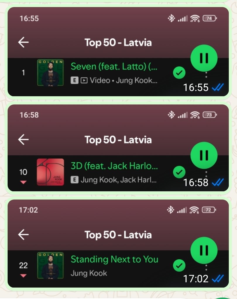 LidiaTan75's tweet image. 📈 Daily Chart (22 April) - I'm Listening 🎧 #SEVEN (#01), #3D (#10) and #StandingNextToYou (#22) by #JUNGKOOK from "TOP 50 LATVIA" on Spotify! 🏖️🌤️

🔗 open.spotify.com/track/2HRgqmZQ…

PLEASE KEEP SUPPORTING JUNGKOOK'S MUSIC 🎶🫶
#JUNGKOOK #정국🔥