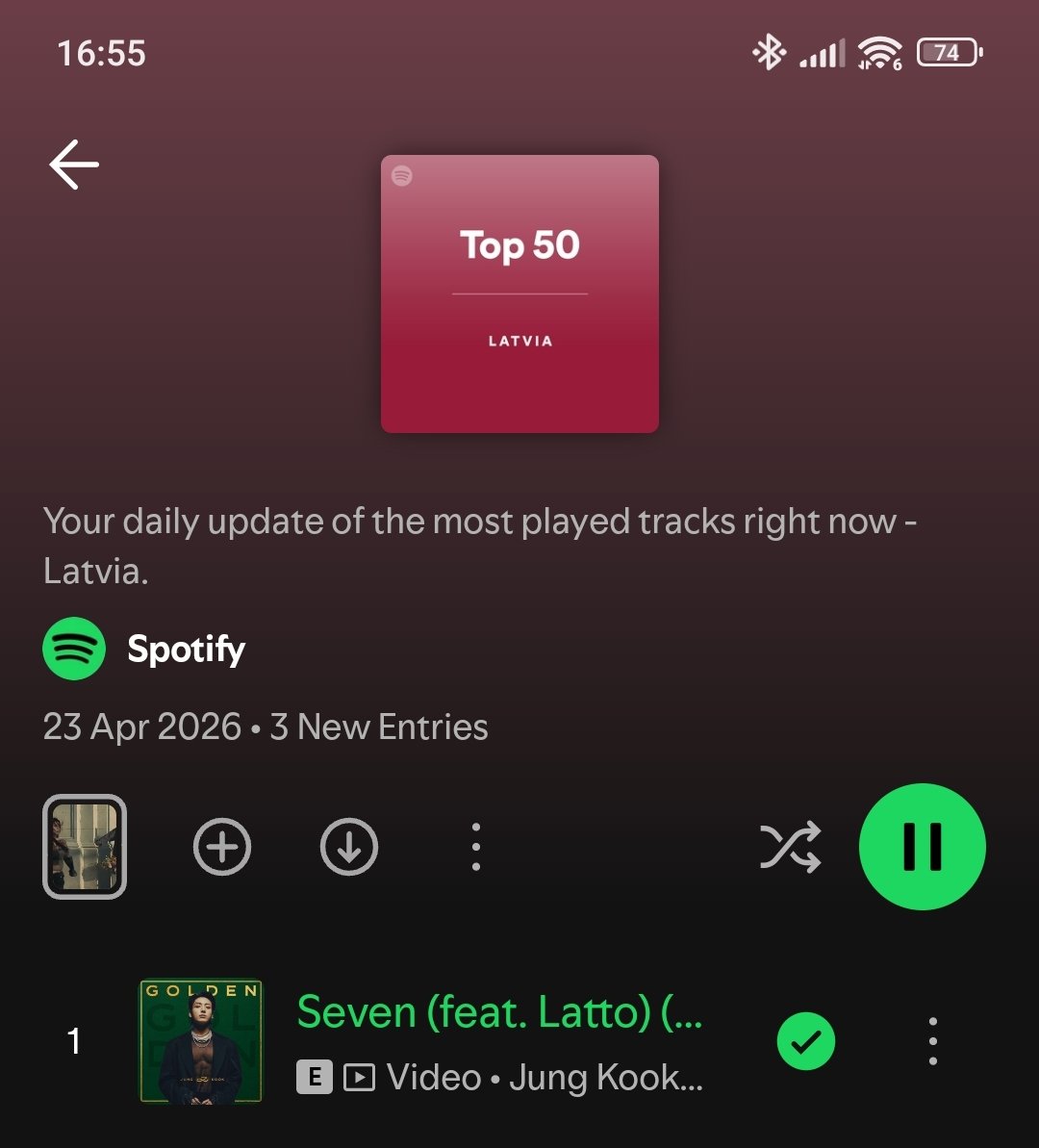 LidiaTan75's tweet image. 📈 Daily Chart (22 April) - I'm Listening 🎧 #SEVEN (#01), #3D (#10) and #StandingNextToYou (#22) by #JUNGKOOK from "TOP 50 LATVIA" on Spotify! 🏖️🌤️

🔗 open.spotify.com/track/2HRgqmZQ…

PLEASE KEEP SUPPORTING JUNGKOOK'S MUSIC 🎶🫶
#JUNGKOOK #정국🔥