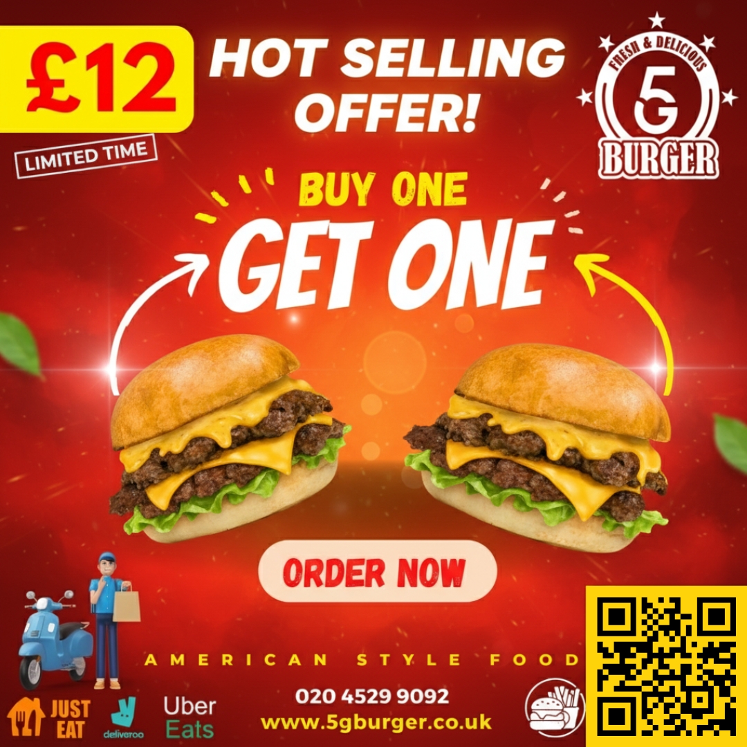 5gburgers's tweet image. 🚀 HOT SELLING OFFER ALERT! 🚀
Double the flavor for just £12! Fill your stomach with two 5G Double Cheeseburgers😋🍟🍔
Order Online: 5gburger.co.uk
Address: 2, Chequers Parade, Dagenham RM9 6RT
Call Us: 020 4529 9092
#milkshakes #burgertime #chickens #wings