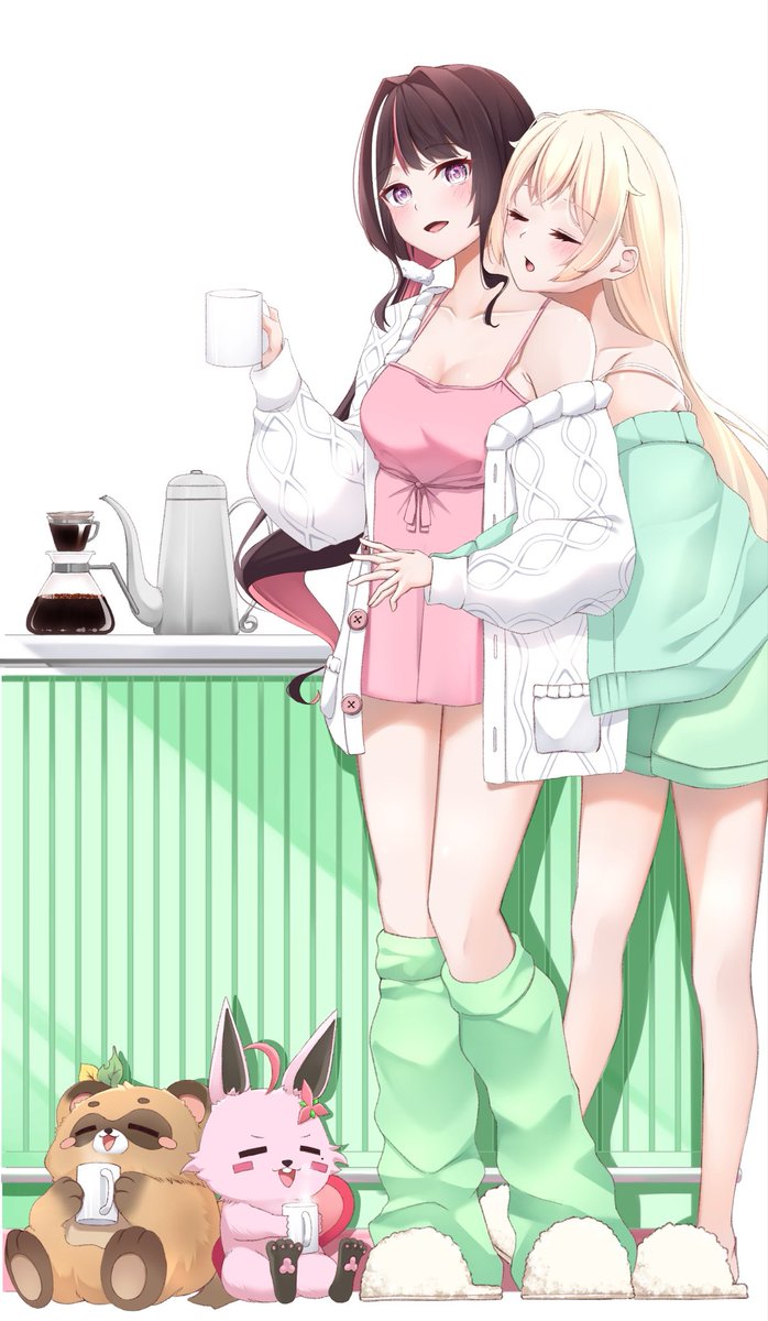 #AZKiART
#いろはにも絵を
ある日の朝の🍃 ⚒️
🍃「あずきちおはよぉ…」
⚒️「おはよーいろはちゃん！コーヒー飲む？」
🍃「のむぅ…( ¯꒳¯ )ᐝ」