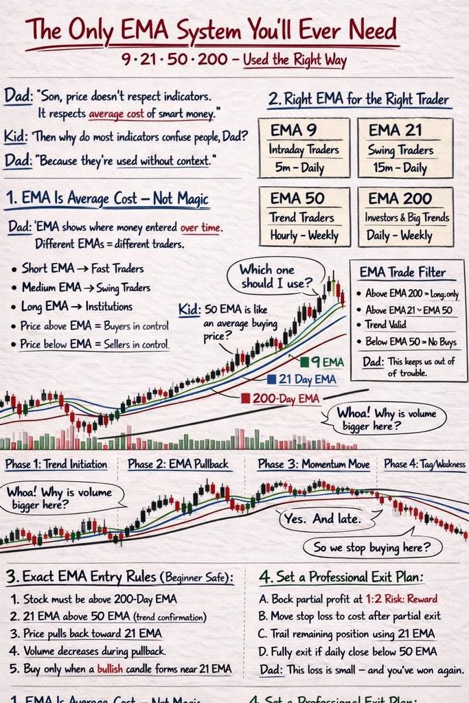 MbassaDeus's tweet photo. THE ONLY EMA SECRET TRADERS IGNORE

Most traders chase indicators.  

Smart traders track average cost.

EMAs aren’t magic, they show who’s

 really in control:  

✍️9 EMA → Fast money  

✍️21 EMA → Swing money  

✍️50 EMA → Trend money  

✍️200 EMA → Big money  

Master the EMAs, and you stop

 guessing. You start reading the

 market like a pro.