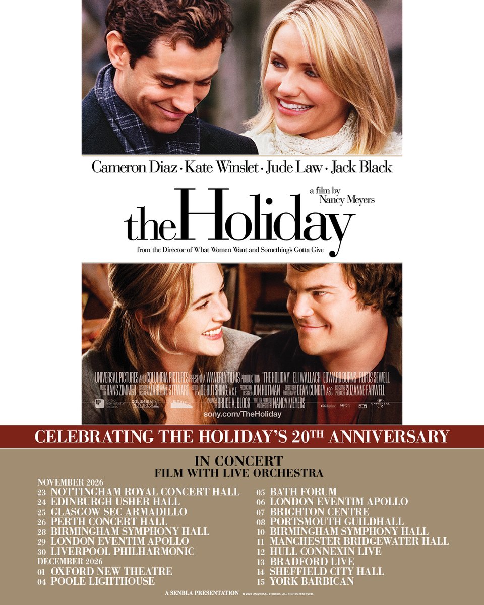 TicketmasterUK's tweet photo. NEW DATE ADDED 🎄

The beloved Christmas film, The Holiday, presented live in concert this winter across the UK, is adding a new date in Nottingham.

Tickets on sale now >> https://t.co/u3JibAnyzU https://t.co/amabFSp16r