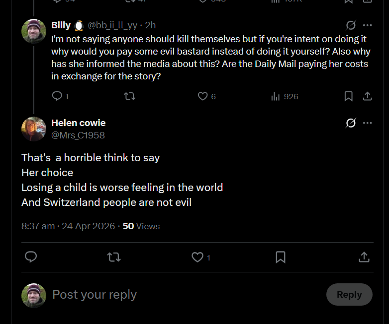 We now live in a world where you're 'horrible' for thinking that killing mentally unwell people for £10,000 is immoral.