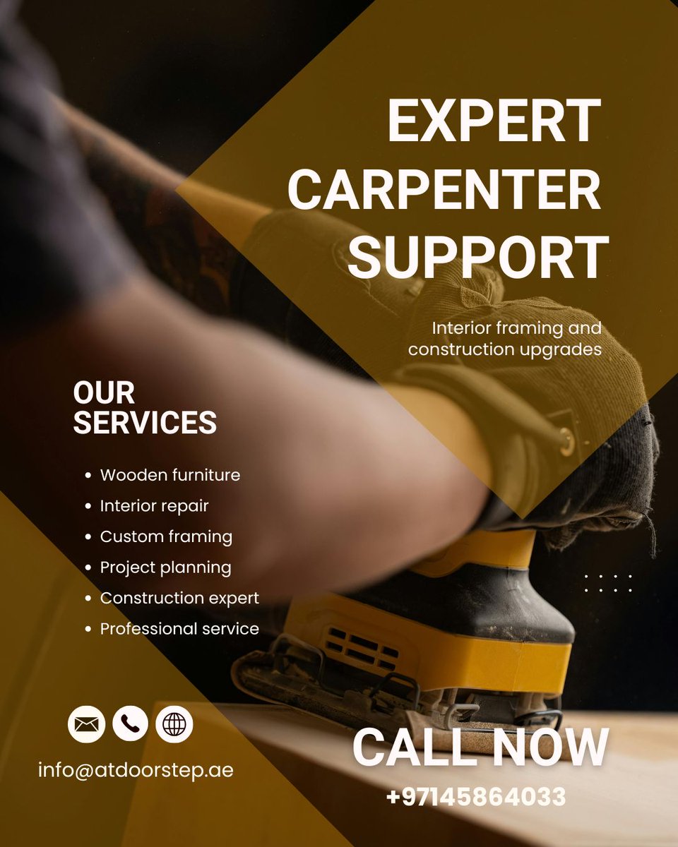 ziyakhaan87's tweet image. Professional carpenter services in Dubai for all your woodwork needs. Furniture repair, cabinets, doors &amp;amp; more. Fast &amp;amp; reliable service.

Book now: +97145864033

#CarpenterDubai #DubaiServices #Woodwork