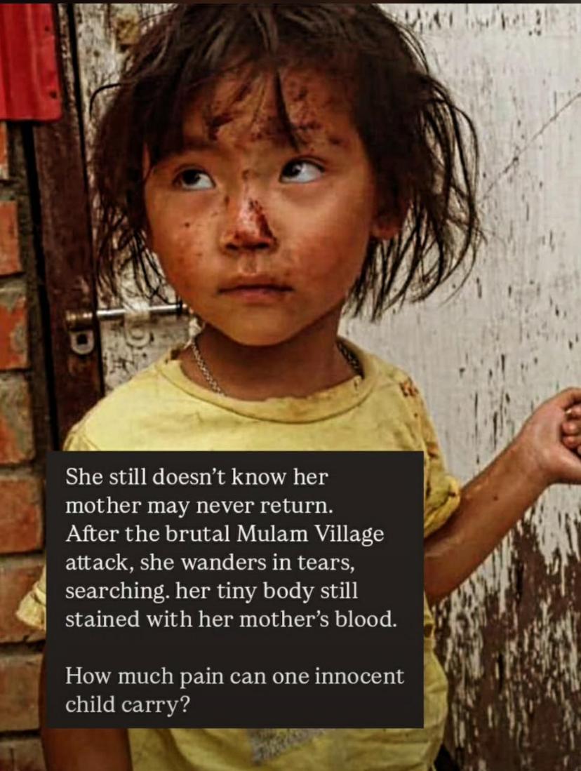 Son_Of_Kipgen's tweet photo. A heartbreaking image from Mulam village after the reported attack. An innocent child,injured and lost,is still searching for her mother whose fate remains unknown.
@narendramodi @BJP4India
Where is “Beti Bachao, Beti Padhao”? Is it just a political slogan,or does it really work? https://t.co/0BjJ9Wk8F1