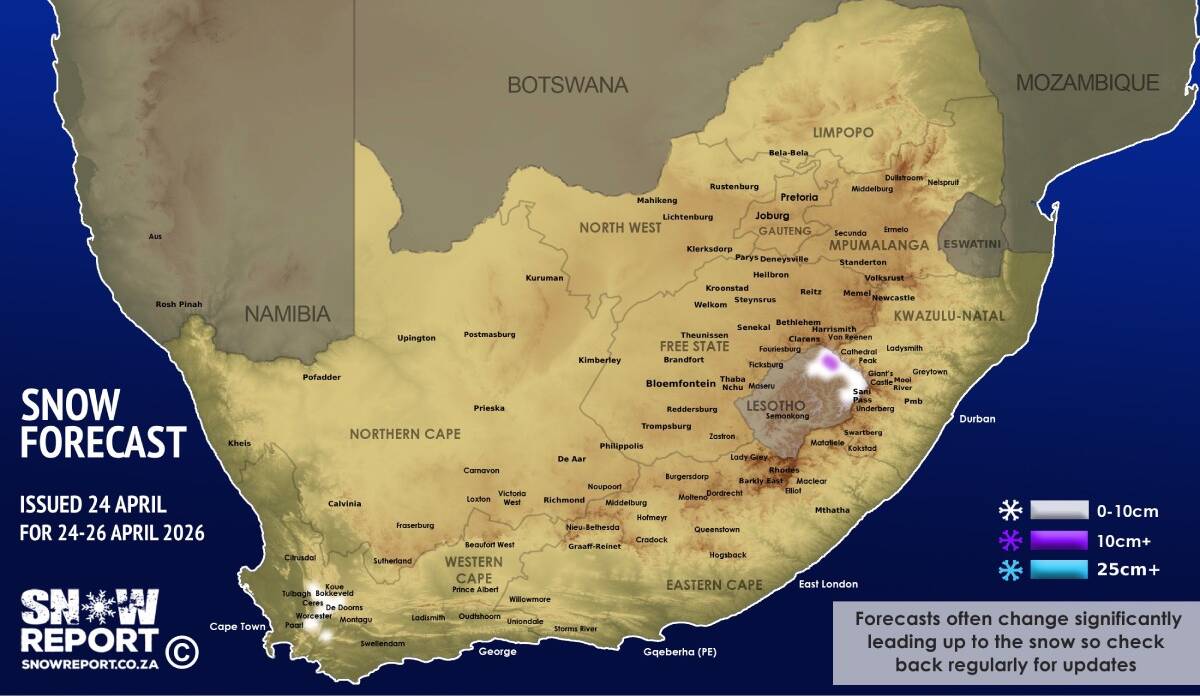 SnowReportSA's tweet image. ❄ SNOW UPDATE: More snowfall possible this weekend – Western Cape and Lesotho - more details at snowreport.co.za #snowreportsa #africansnow #weather