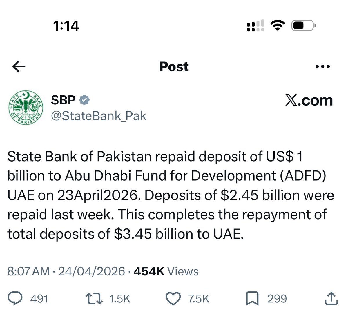 🚨 باكستان 

تعلن سداد كامل الودائع الإماراتية البالغة 3.45 مليار دولار 🇵🇰 🇦🇪