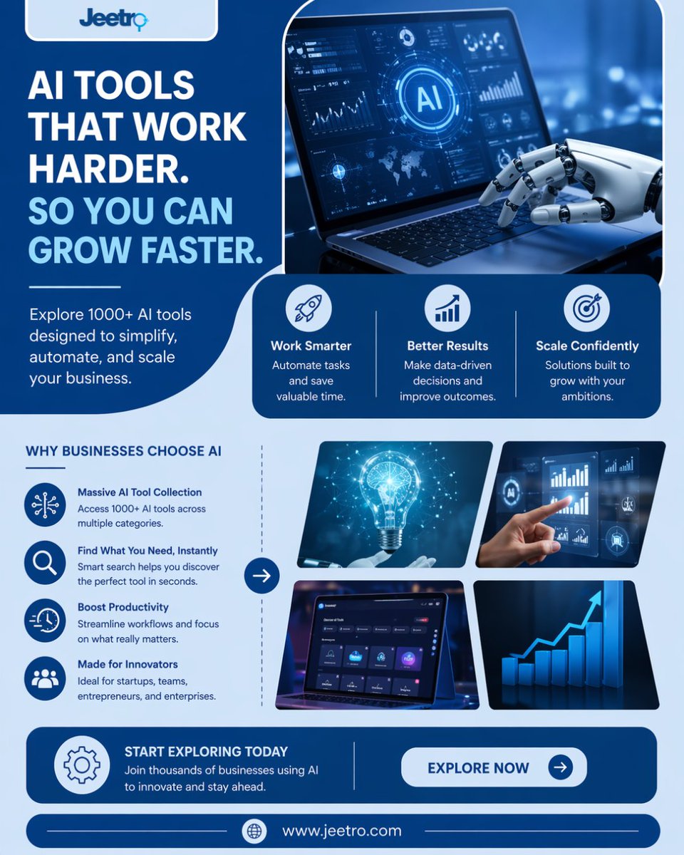 jeetro185's tweet image. Streamline your workflow and accelerate business growth ⚙️📈
Discover powerful tools designed to simplify operations and improve efficiency 💼

🌐 jeetro.com

#BusinessGrowth #ProductivityTools #StartupGrowth #DigitalSolutions #AutomationTools #BusinessEfficiency
