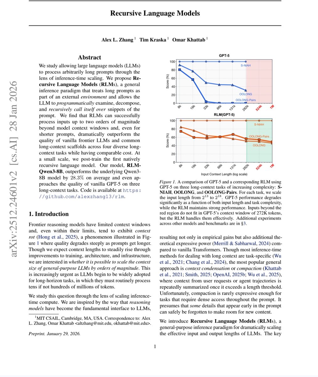 MIT just made every AI company's billion dollar bet look embarrassing.

They solved AI memory. Not by building a bigger brain. By teaching it how to read.

The paper dropped on December 31, 2025. Three MIT CSAIL researchers. One idea so obvious it hurts. And a result that makes