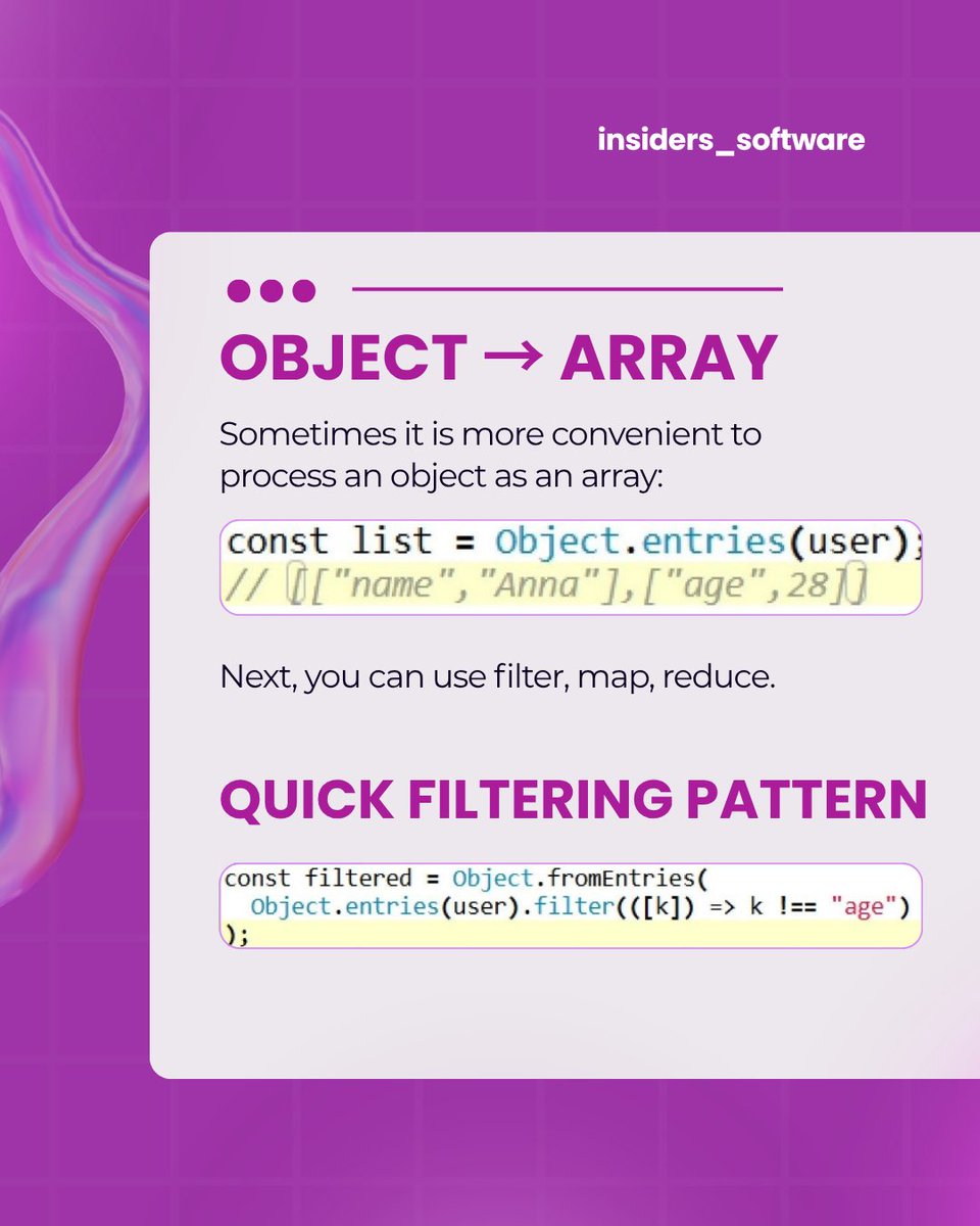 Insiders_it's tweet image. There are some basic JavaScript tools that everyone knows about but often underuses 👀

We’ve put together a few techniques that really do make working with objects and data a lot easier ⚙️

#IT #programming #ITcompany #development
