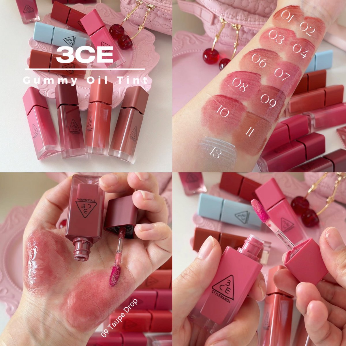 รู้ว่ามีแต่ของดีๆ แต่ไม่คิดว่าจะทำลิปออยล์ดีขนาดนี้ 3CE มีลิปออยล์ใหม่ Gummy Oil Tint อย่ากลัวว่าเนื้อจะหนัก น้องเบา แต่ฉ่ำ เติมร่องปากดี ทาแล้วปากสวย ทิ้งสเตน ติดทนถ้าเทียบกับลิปออยล์ทั่วไป มีสีให้เลือกเยอะ โทนที่สาวไทยชอบ แถมแพคเกจสวยอีก เออแก เอาไปเลย 10/10 จบ