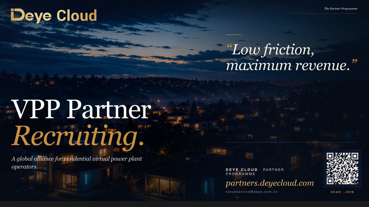 Deye_Inverter__'s tweet photo. Turn home batteries into revenue with Deye Cloud’s VPP Partner Programme. 
Plug-and-play integration, global Deye device access, transparent revenue share &amp; support. 
Scale your residential DER operations today. 🔗 https://t.co/gHERrMBPPV 
#Deye #DeyeCloud #VPP #PartnerProgramme https://t.co/AszJyrv53S