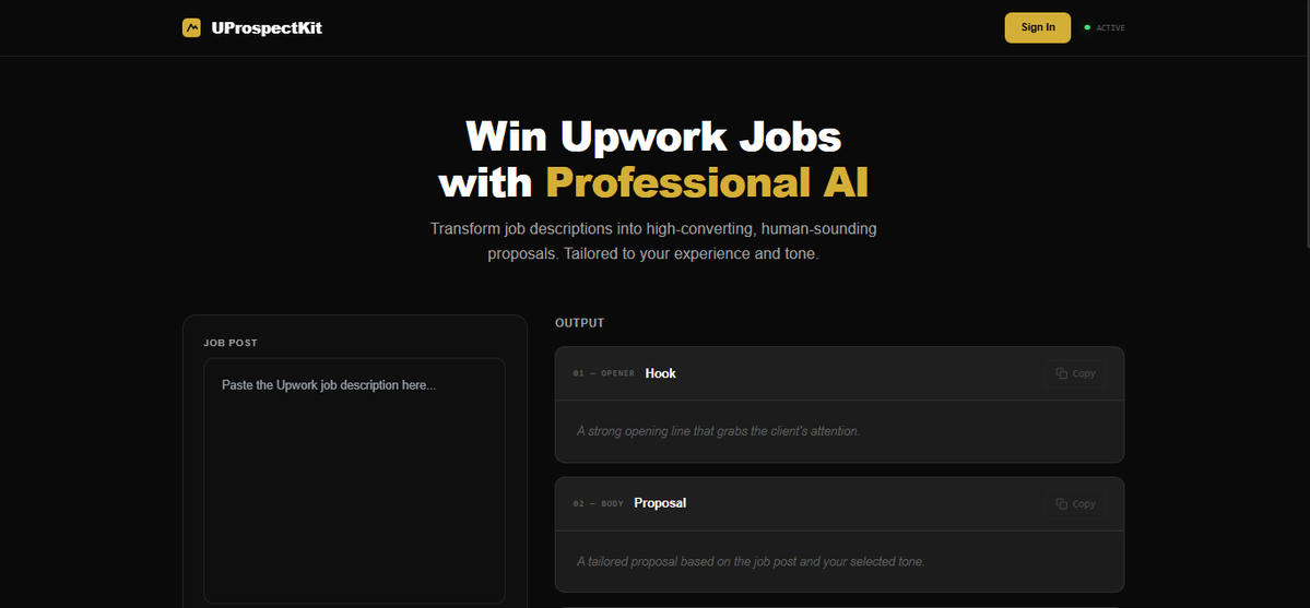 ambitiousdjinn's tweet image. Launched something I wish I had earlier.
UProspectKit — writes Upwork proposals that actually sound human.
Looking for honest feedback 👇
 uprospectkit.com
#buildinpublic #freelancers #saas #ai
