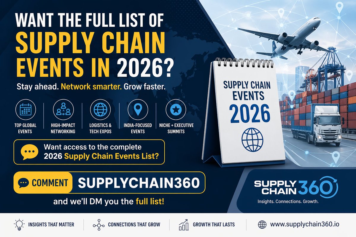 albhion's tweet photo. Want the full list of 2026 supply chain events? 🌍📦

Top global conferences, networking events &amp; logistics expos—all in one place.

Comment “SupplyChain360” &amp; I’ll DM you the complete list. 🚀

#SupplyChain #Logistics #SCM #Networking #BusinessGrowth https://t.co/97fv2A3ZkR