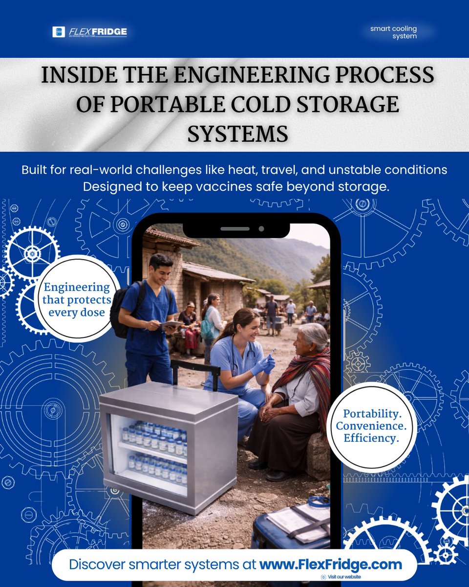 FlexFridgeStore's tweet photo. Behind every safe vaccine delivery is careful engineering. 🧊

That is precisely how modern cold chain technology protects lives, and how FlexFridge is engineered to do the same.

Discover smarter systems at https://t.co/D8cXhAq1xu

#HealthcareAccess #VaccineProtection #ColdChain https://t.co/gQTy97Z95V