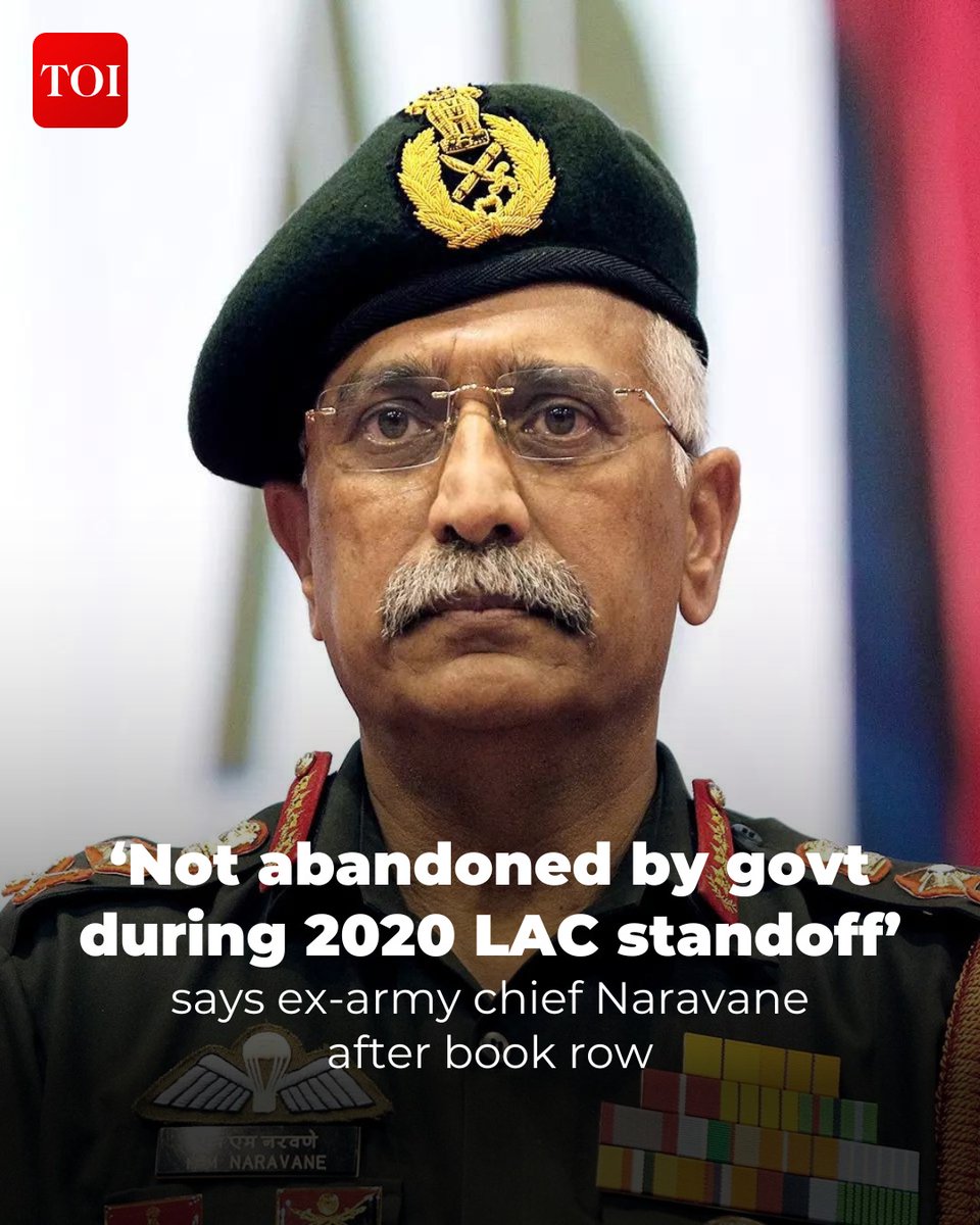 timesofindia's tweet photo. After the controversy surrounding his unpublished memoir ‘Four Stars of Destiny’, former #Army chief General #MMNaravane (Retd) has told news channels in separate interviews that it was “totally unfair to drag me and the armed forces into politics” by using an unpublished book to score points and asserted that he had not been abandoned by govt at the height of the 2020 #LAC standoff with #China.

Details here 🔗https://t.co/eqaBpg4oHj