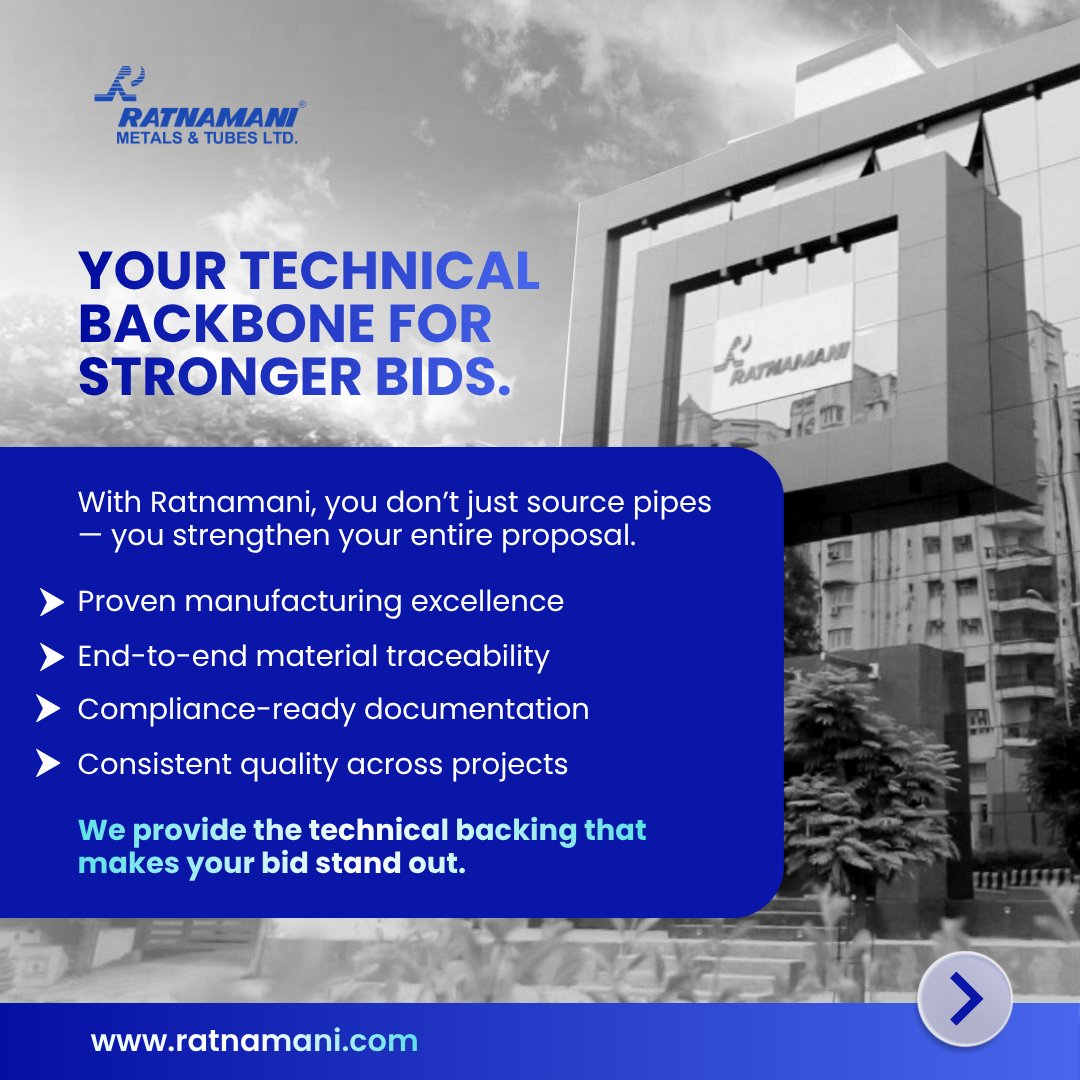 RMTLOfficial's tweet image. Even strong EPC bids fail on one question: “Can you guarantee traceability?” Doubt costs projects. With Ratnamani, you bring proven quality, end-to-end traceability &amp;amp; trusted compliance-so your bid stands firm.

#EPC #SupplyChain #ManufacturingExcellence #OilAndGas