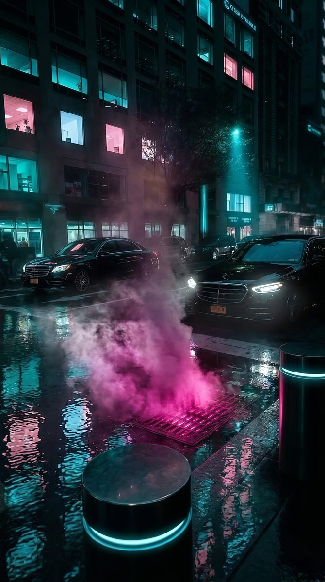 2k115crew's tweet image. Neon Smoke Rising in a Rain-Soaked City.#Cyberpunk #NeonNoir #UrbanNight #RainyCity
#FuturisticVibes