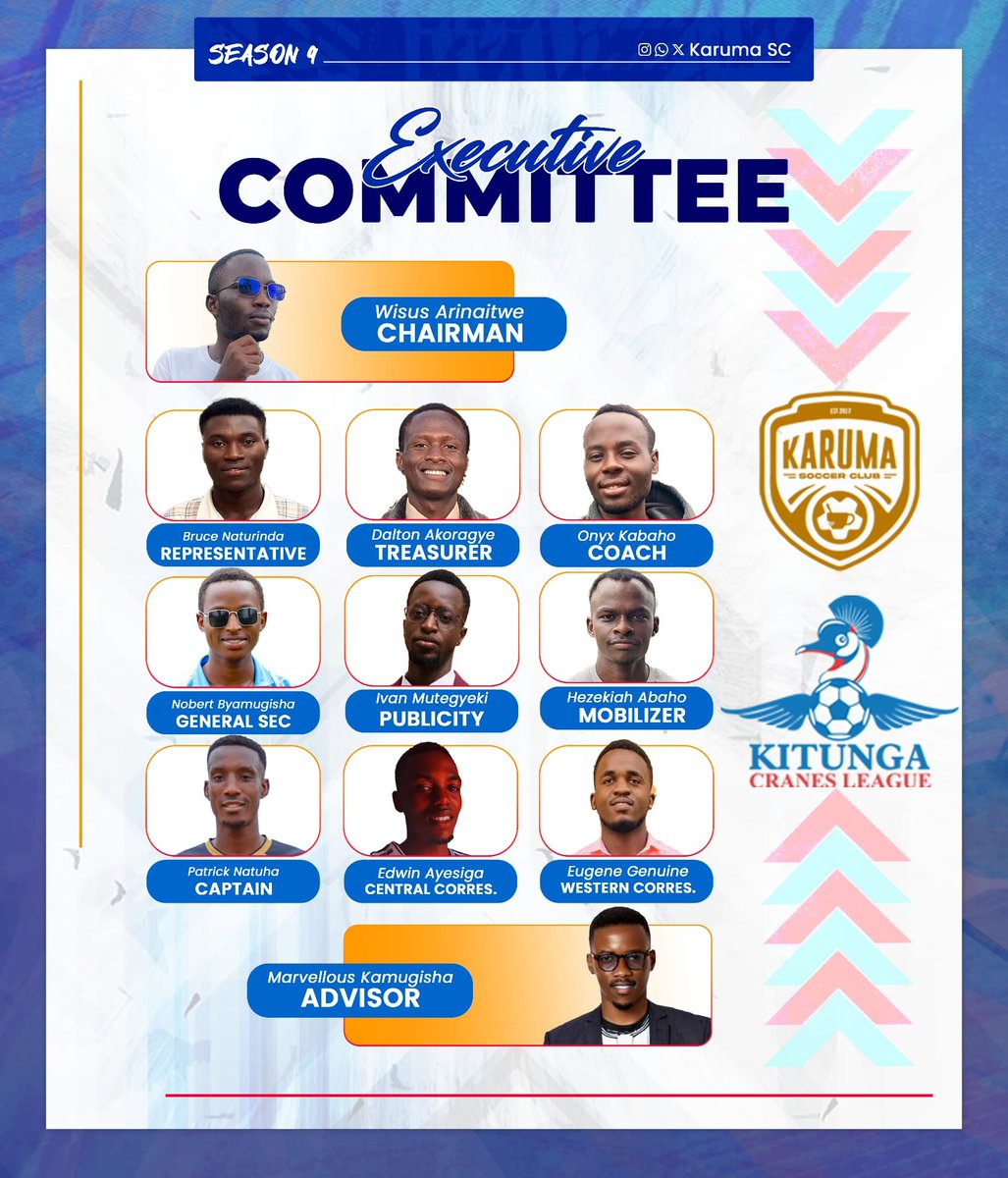 naturinda_9490's tweet photo. I’m proud and privileged to be part of the Karuma SC Executive Committee 2026, representing this great team in the Kitunga Cranes League.
Karuma SC (Est. 2017–2023).
@KitungaLeague 
@KarumaSc55478 
@akshaycons 

#KitungaCranesLeague
#TheRoadToKitunga https://t.co/ToLADdg0HU