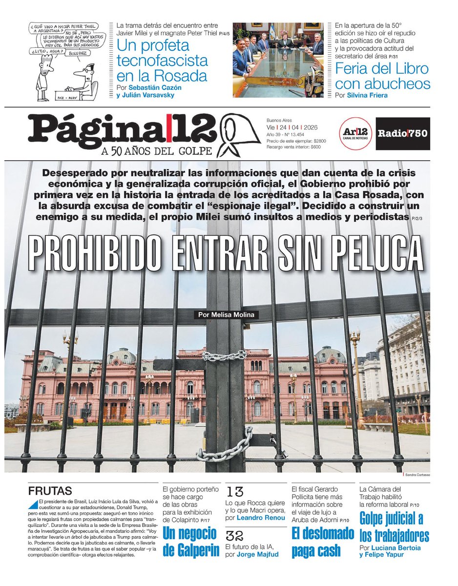 WalterVerst's tweet photo. #BuenDía y #BuenViernes para todos!!
A continuación, las portadas de los diarios de hoy #Viernes 24/04 #24deAbril #24ABR2026 #24Abr #24A.
#LaNación
#Clarin
#Página12 https://t.co/DIwQzusKiY