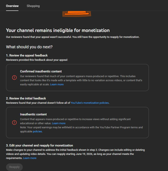 MindPalace1233's tweet photo. @TeamYouTube Its been a month from my demonetization of my channel and i still cant get specific explanation from support mails. Why Youtube support doesnt responds to mails? I have 3 tickets and no response. I'm really tired. Please DM me. I just want to talk. https://t.co/TpV9njq8tT