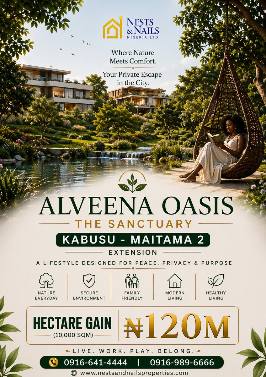 𝘼𝙡𝙫𝙚𝙚𝙣𝙖 𝙊𝙖𝙨𝙞𝙨 — 𝙏𝙝𝙚 𝙎𝙖𝙣𝙘𝙩𝙪𝙖𝙧𝙮 🌿✨
𝑲𝒂𝒃𝒖𝒔𝒖 - 𝑴𝒂𝒊𝒕𝒂𝒎𝒂 2 𝑬𝒙𝒕𝒆𝒏𝒔𝒊𝒐𝒏

Abuja moves fast… but your life doesn’t have to.

A calm, green escape in the fast-rising Kabusu corridor—built for peace, space, and smart investment.