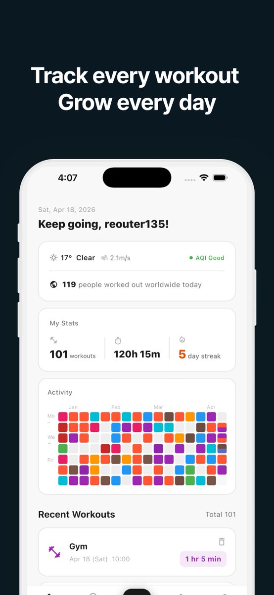 ridebluewater's tweet image. After 2 App Store reviews, my first iOS app is finally live! 🎉

Reout - log any type of workout &amp;amp; see how many people around you are working out right now 💪

apps.apple.com/us/app/reout/i…

#fitness #workout #indiedev #iosapp #firstapp