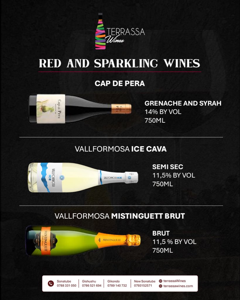 TerrassaW's tweet image. Uncork the perfect moment with Terrassa Wines 🍷 From rich reds to refreshing sparkling blends, every bottle is crafted to elevate your experience—whether you’re celebrating or simply unwinding.

#TerrassaWines #RedWine #SparklingWine #WineLovers #WineTime #Cheers #FineWine
