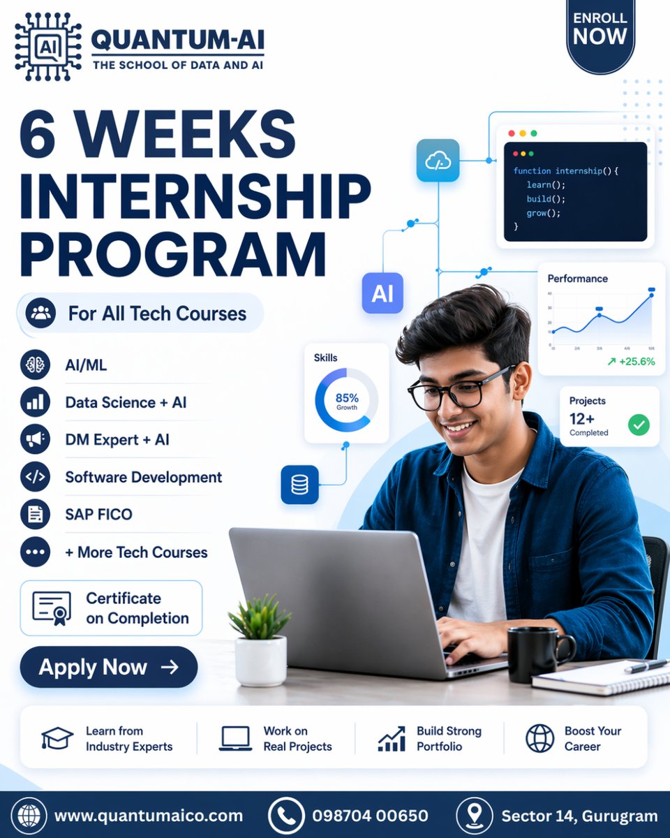 QuantumAISchool's tweet image. Kickstart your career with 6 Weeks Training

Gain hands-on experience, work on real-world projects, and build job-ready skills in top technologies.

Join Quantum-AI today!
quantumaico.com
#6WeeksTraining #Internship #SkillDevelopment #CareerGrowth