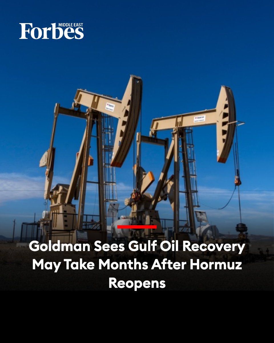Forbes_MENA_'s tweet image. Gulf oil output has averaged about 14.5M bpd in April, 57% below pre-war levels, said Goldman Sachs, expecting recovery to take months even after Hormuz fully reopens.

#Forbes 

For more details: 🔗 on.forbesmiddleeast.com/56241a