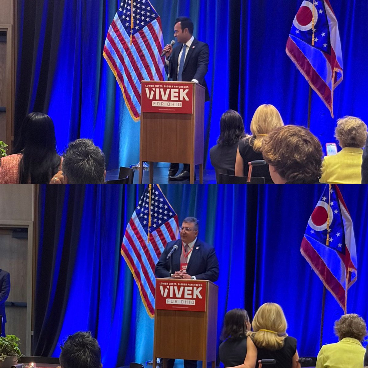 ChairmanAlex's tweet image. Standing for @VivekGRamaswamy is a privilege. His event last night in Columbus raised more than $1 million dollars toward his record-shattering fundraising haul for this campaign. The enthusiasm and momentum for Vivek is unmatched. On we go to victory! 🇺🇸🐘🇺🇸