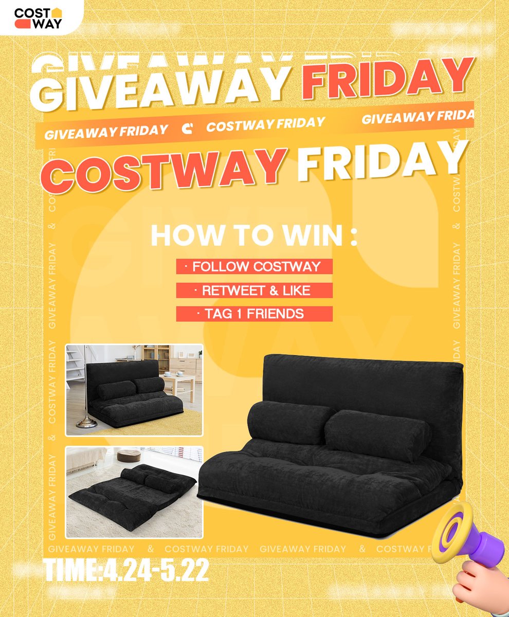 Last #CostwayFriday Giveaway Winner.
🏆 Congrats to <a href="/Kozmic_Momma/">Danielle</a> 

Please DM us within 7 days to claim your prize.
🎁This month’s prize: $199 6-Position Adjustable Lounge Couch 👉 reurl.cc/GaNOdW

How to:
✅ Follow  <a href="/Costway_com/">Costway</a> 
✅ Repost &amp; Like
✅ Tag 1 friend

⏰ Who