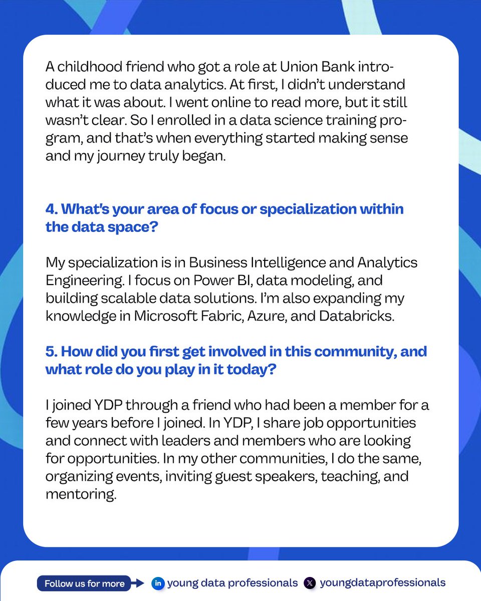 YoungDataPro's tweet photo. It's another community spotlight day!
Today, we have the privilege of spotlighting one of our amazing leaders at Young Data Professionals.

Everyone meet @Gbenga4Excel 🥳 https://t.co/LxtAokiTjM