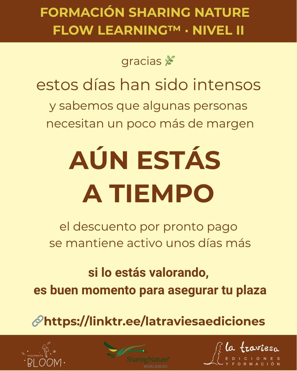 TraviesaEdicion's tweet image. Aún estás a tiempo 🌿
Si lo estabas valorando… este puede ser el momento
🔗 linktr.ee/latraviesaedic…

#FlowLearning #EducacionEnLaNaturaleza #AprendizajeExperiencial #FormacionDocente #SharingNature #EducaciónACieloAbierto