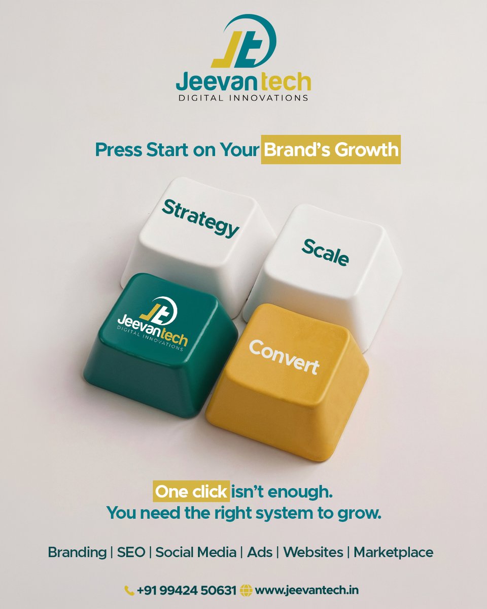 myjeevantech's tweet image. Press Start on Your Brand’s Growth 

One click isn’t enough.
You need the right system to Strategy. Scale. Convert.

At JeevanTech, we turn ideas into real growth with smart marketing.

💡 Branding | SEO | Social Media | Ads | Websites
🌐 jeevantech.in

#BrandGrowth