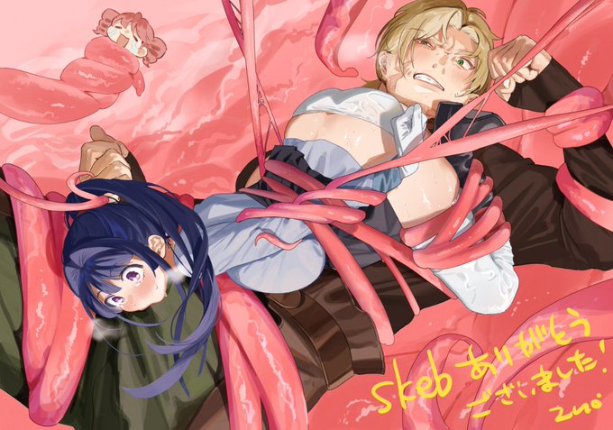 Skeb納品いたしました!HPの本編を全部読んだら重め運命CP(自分も大好き属性)でしたので、そんな二人にはエロは手軽に無慈悲な触手攻撃にあってほしいなという願望を込めてしまいした、楽しかったです、ありがとうございます。