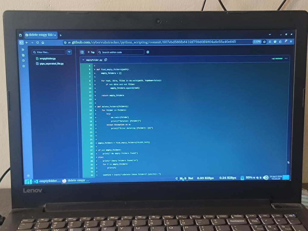 Ansh14225311's tweet image. Built a Python script to delete empty folders 🧹💻

Just provide the path &amp;amp; it scans and removes unused directories automatically ⚡
Helps keep projects clean and organized without manual effort

Planning to add logging and safety checks next 👀

#Python #Automation #Scripting