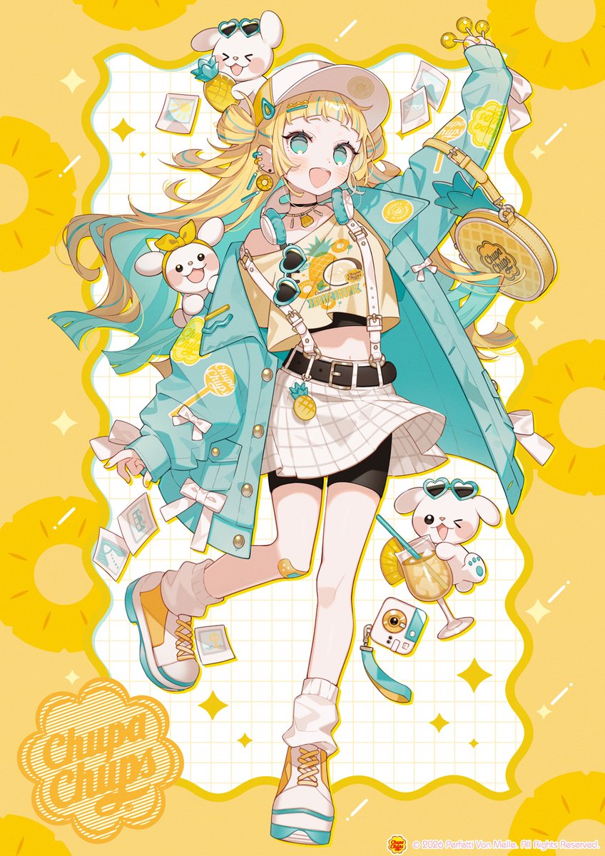 🍭🍍コラボイラスト紹介🍍🍭
かつて親しまれていた、トロピカルな
パイナップル味のチュッパチャプス！

「太陽みたいに元気になれるパイナップルガール」
ちょっと元気を出したい日に。

なイメージで描かせていただきました✨