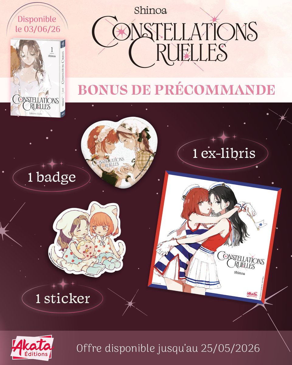 Vous êtes au courant ? 👀 Jusqu’au 25 mai, précommandez le tome 1 de "Constellations Cruelles" de Shinoa et recevez des goodies exclusifs : ex-libris, badge et sticker ! ✨

Vous attendez quoi ? Ça se passe, ici : pulse.ly/q89yo4cjrp

Ne perdez pas de temps !