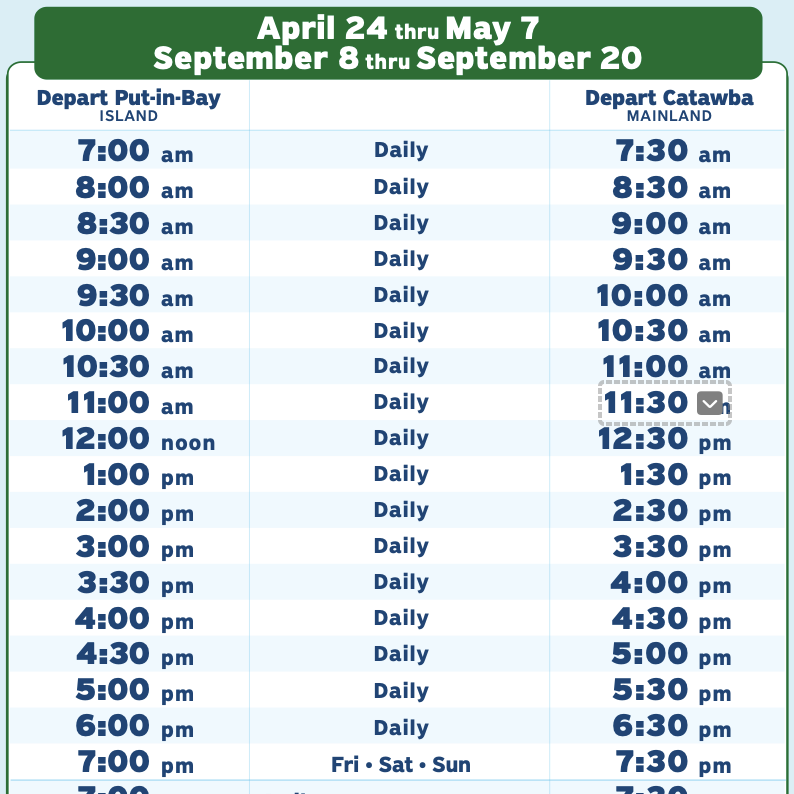 We love this time of year ~ the Put-in-Bay ferry schedule changes Friday, April 24. More ferries = more island time. Come visit us. MillerFerry.com