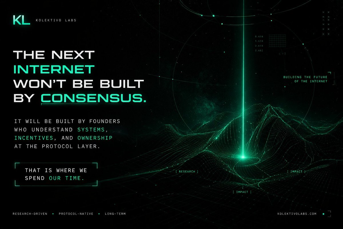 The next internet will not be built by consensus theater.

It will be built by founders who understand systems, incentives, and ownership at the protocol layer.

That is where <a href="/KolektivoLabs/">Kolektivo Labs</a> spend time.