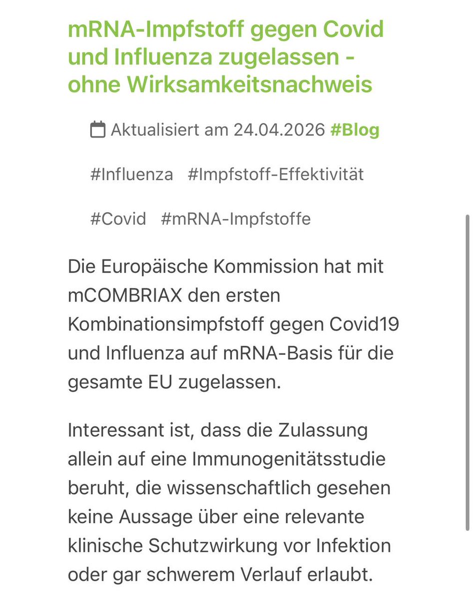 maikpi70's tweet image. „Damit ist diese Zulassung schlicht das jüngste Beispiel für das systematische Absenken der Zulassungskriterien für (#mRNA-)#Impfstoffe.“
#Impfung 
impf-info.de/blog/mrna-impf…