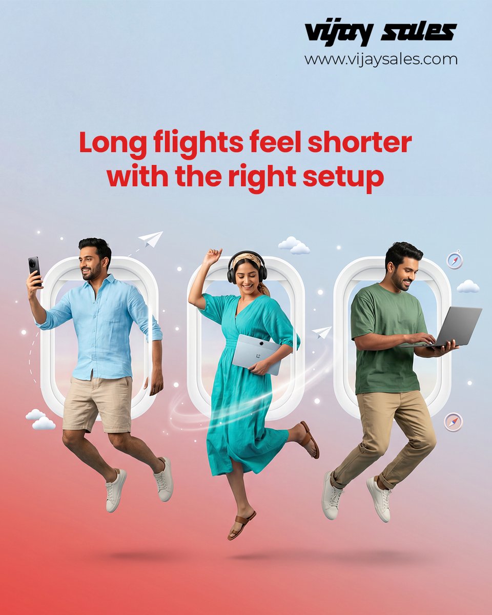 VijaySales's tweet image. Somewhere above the clouds, everyone finds their own escape. 🎧

#VijaySales #TravelEssentials #SummerTravel #VacationMode #SmartTravel #TravelTech #Laptop #Tablet #Smartphone #Headphones #Gadgets #Electronics #BestDeals #ShopNow #BuyNow