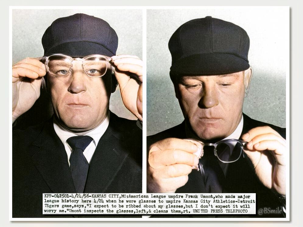 BSmile's tweet image. Today In 1956: American League umpire Frank Umont causes a stir when he wears eyeglasses during a game! ⚾️ 👓 #MLB #Baseball #History