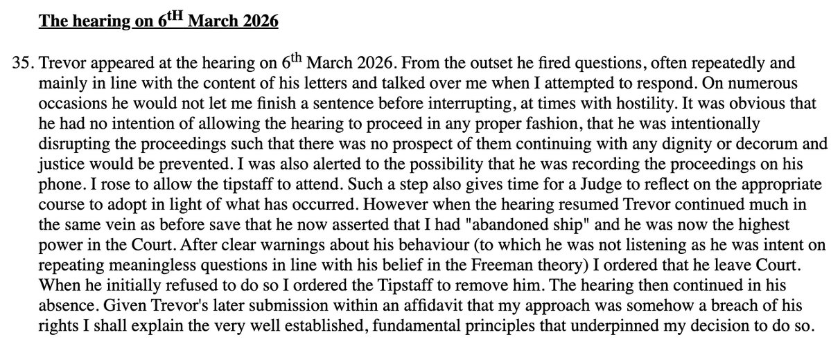 The High Court just sentenced a "freeman on the land" to six months for contempt of court, for breach of a planning injunction. He was lucky not to also get a contempt charge for his behaviour in court.