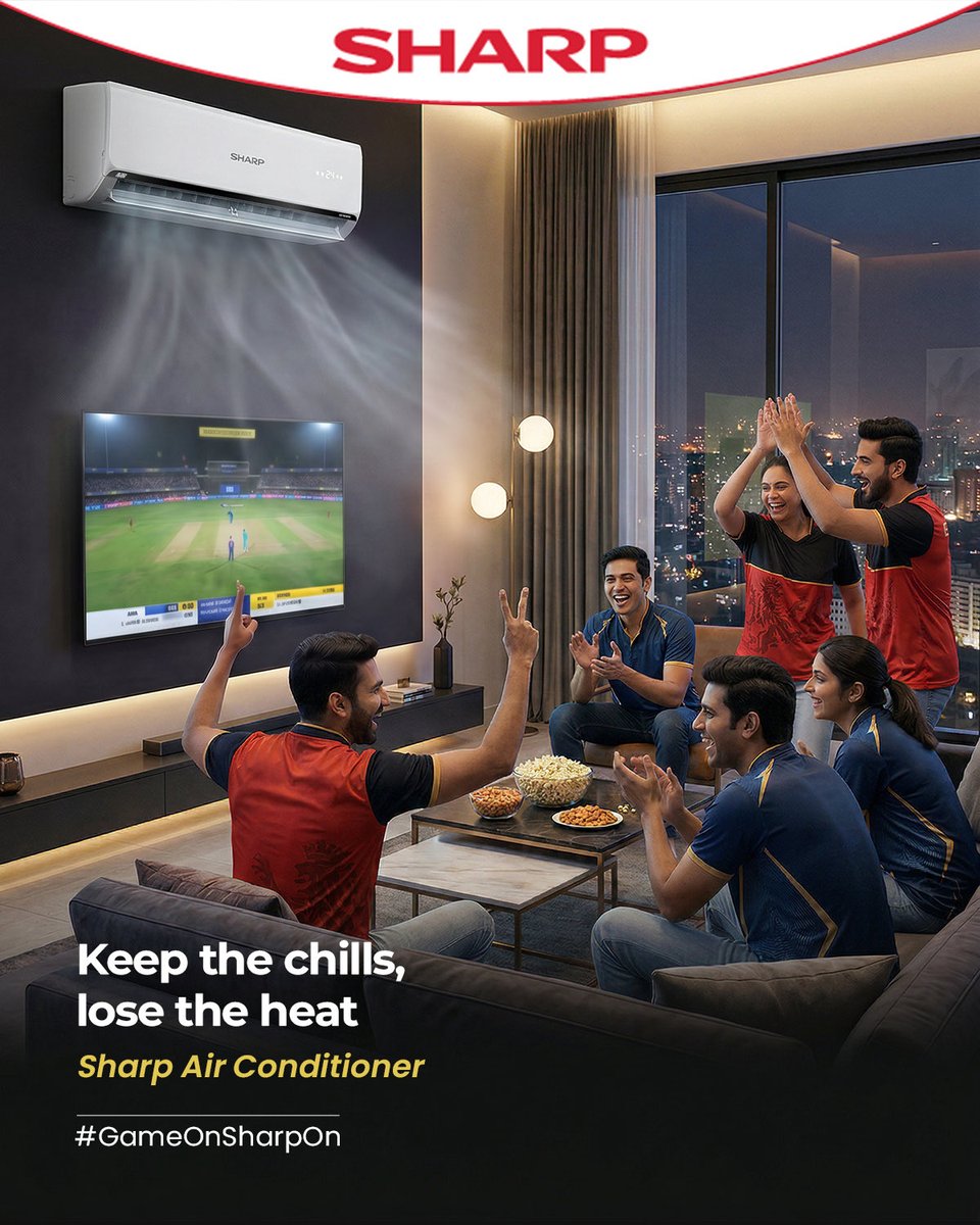 sharp_india_'s tweet photo. Game on. Heat off. ❄️🏏
Cheer every six in cool comfort with Sharp Air Conditioners.

#SharpAirConditioner #GameOnSharpOn #SharpIndiaAppliances https://t.co/k1oPzOuFRv