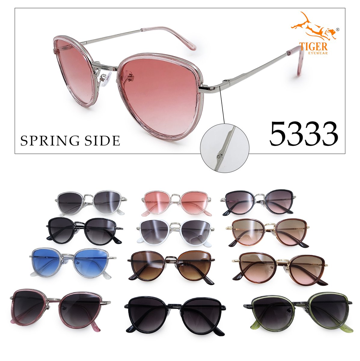 AlAshrafOptics's tweet image. One style. Endless shades. ✨

Meet the Spring Side 5333 — where elegance meets versatility.
From soft pastels to bold classics, find the pair that fits your vibe.Lightweight feel. Premium finish. Everyday statement.#tigereyewear #springcollection #eyewearstyle