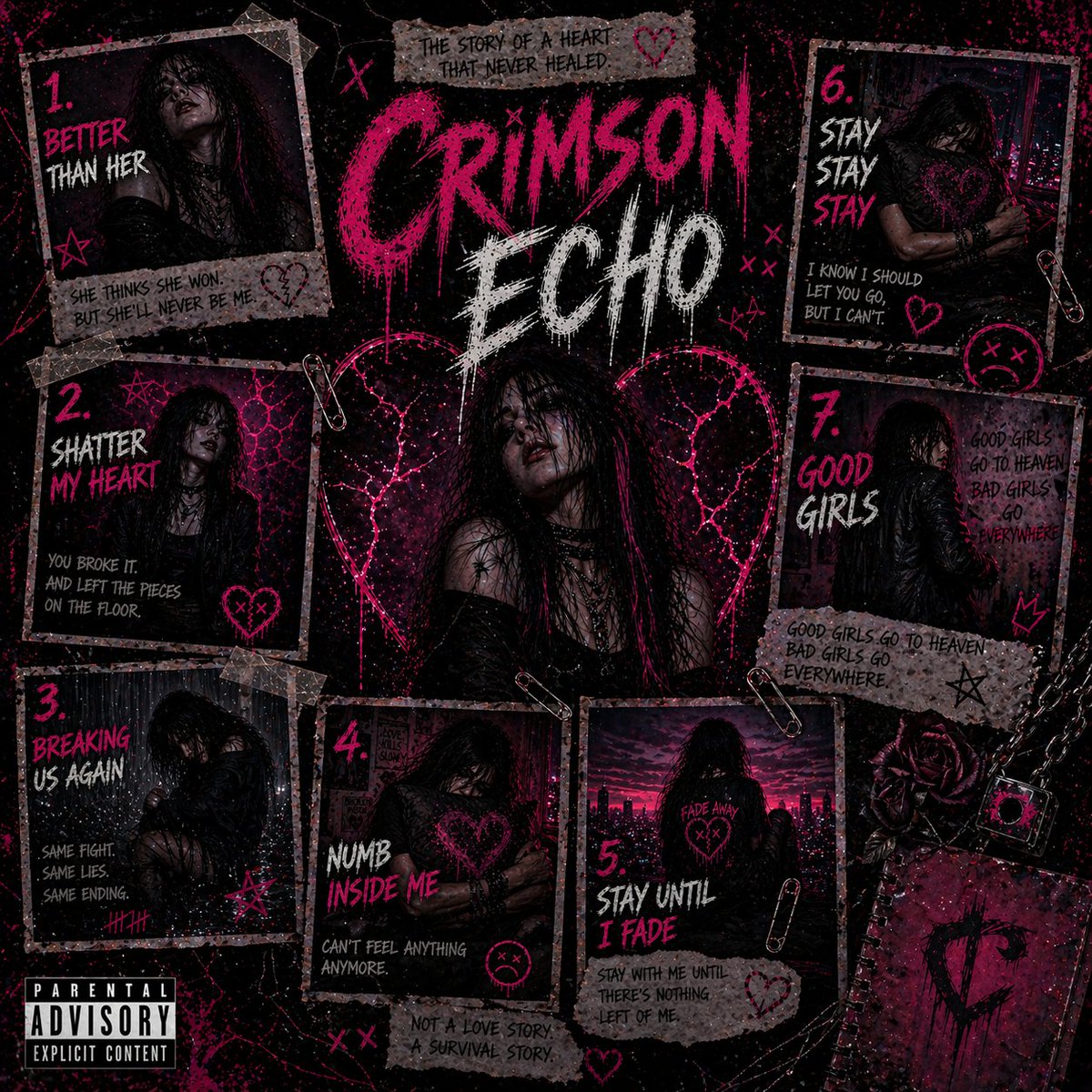 CrimsonEchoLSR's tweet image. CRIMSON ECHO “The Story of a Heart That Never Healed”
it’s everything we never said out loud
💔 Better Than Her
💔 Shatter My Heart
💔 Breaking Us Again
💔 Numb Inside Me
💔 Stay Until I Fade
💔 Stay Stay Stay
💔 Good Girls
From love, to loss, to letting go
#music #rock #pop #fyp
